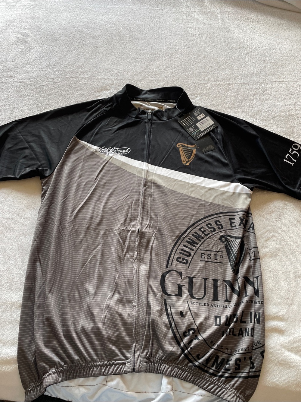 Guinness Black and Gray Short-Sleeve Cycling Jersey